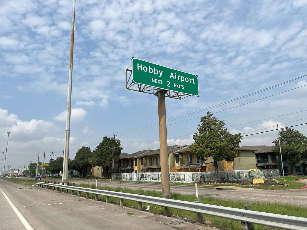Hobby Airport sign on the Gulf Freeway