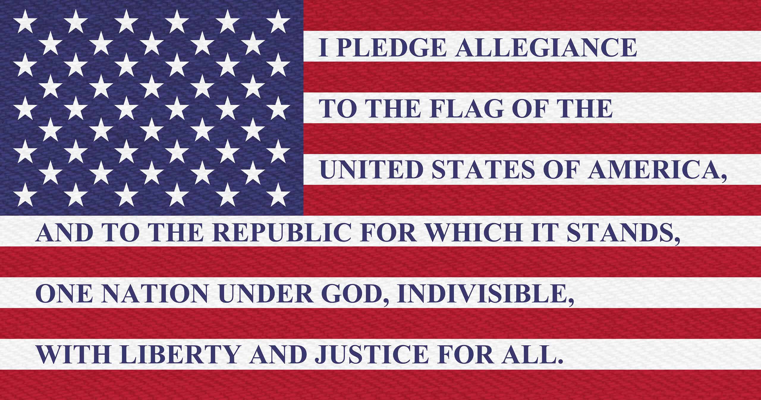 US Flag with Pledge of Allegiance in the white stripes