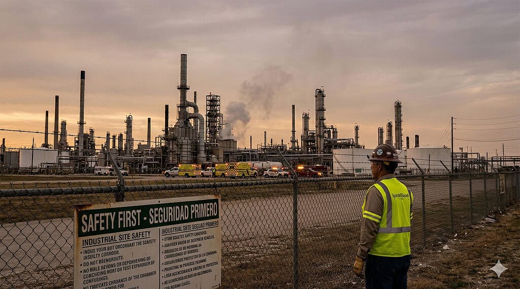 AI generated image of an emergency at a refinery