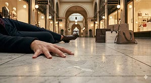 Gemini AI generated image of woman that slipped and fell at the shopping mall